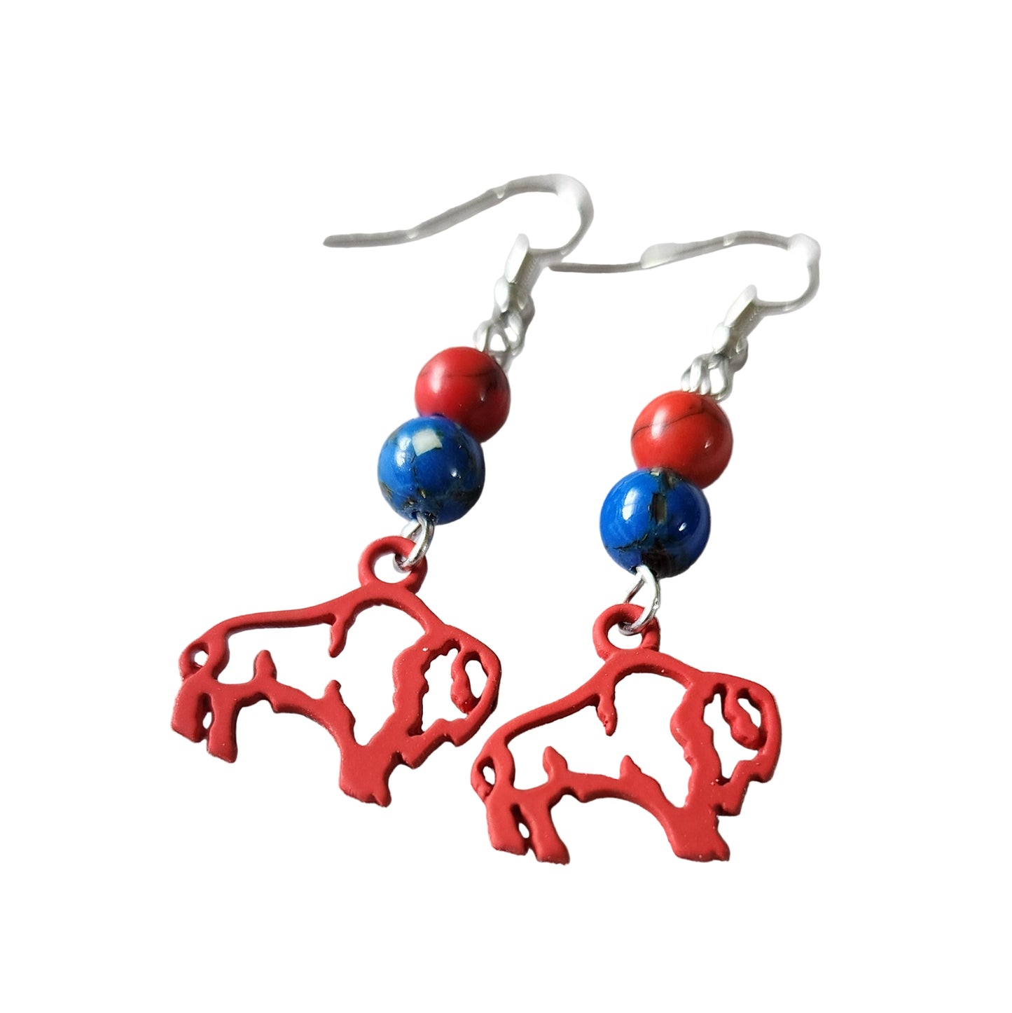 2 Gemstone Red/Blue Buffalo Earrings