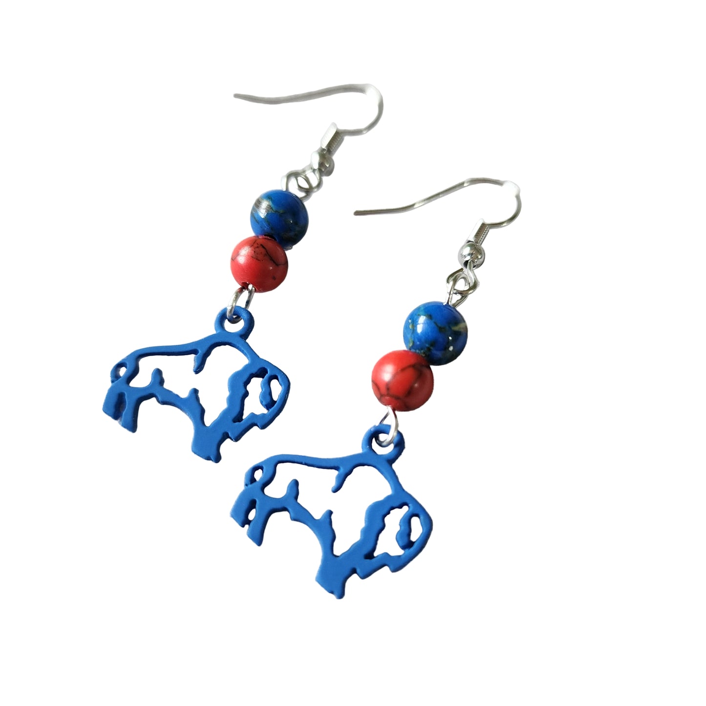2 Gemstone Red/Blue Buffalo Earrings