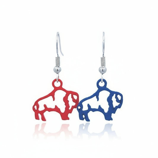 Red & Blue Colored Buffalo Fan Earrings