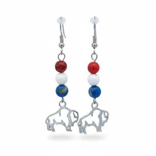 3 Gemstone Bead RWB Buffalo Earrings
