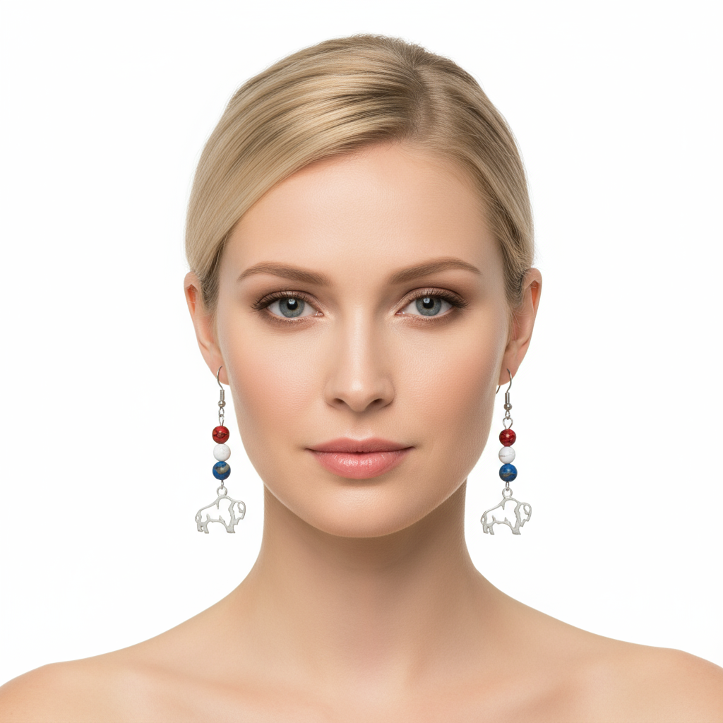 3 Gemstone Bead RWB Buffalo Earrings