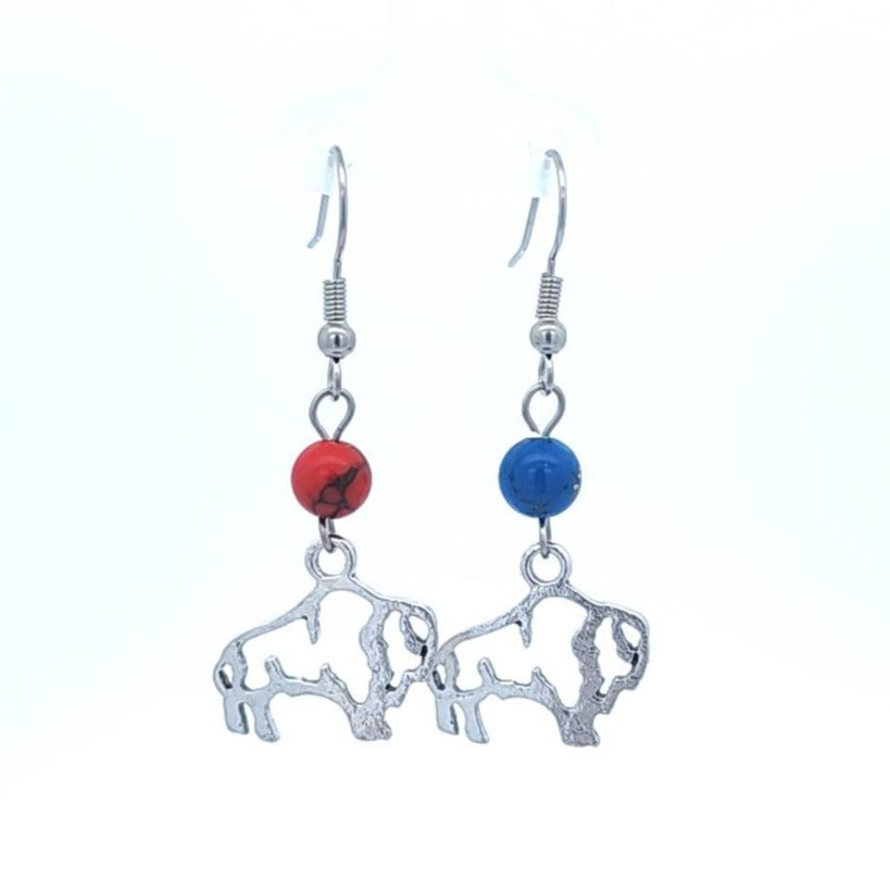 Red Blue Buffalo Fan Charm Earrings