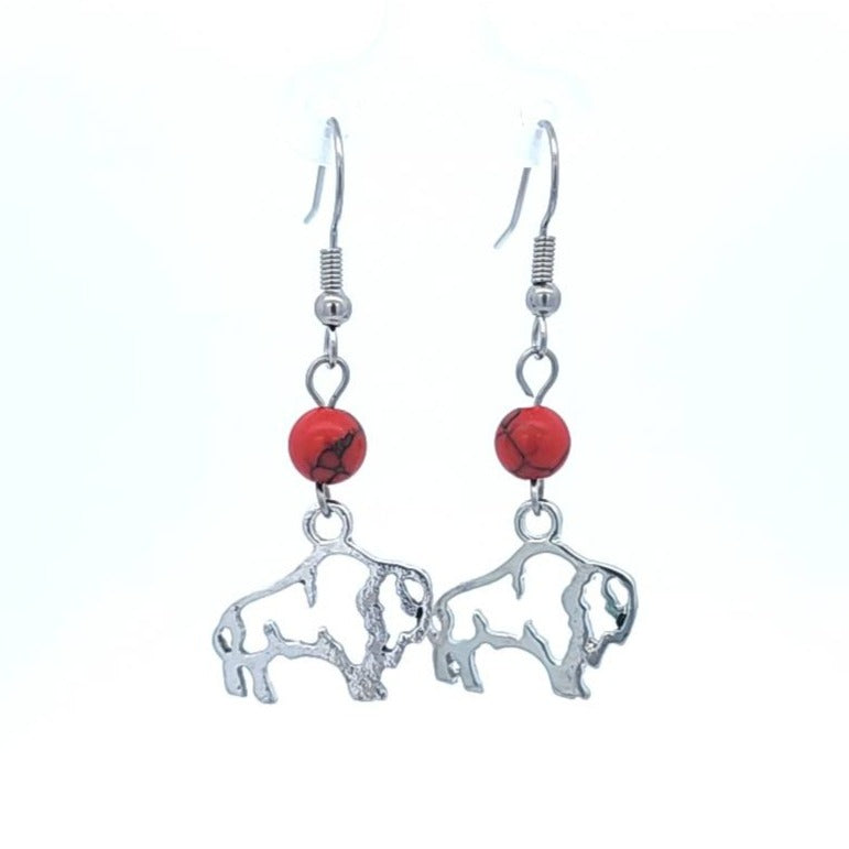 Red Blue Buffalo Fan Charm Earrings