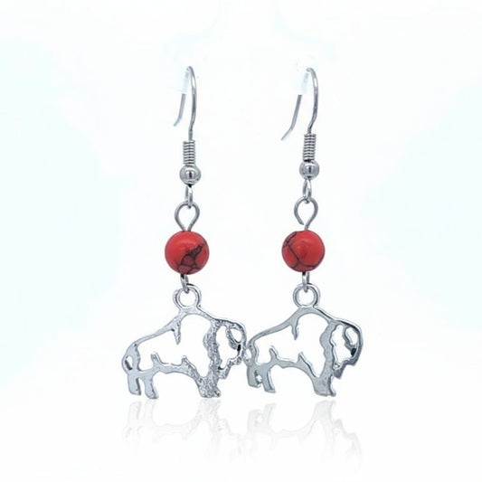 1 Gemstone Silver Buffalo Earrings