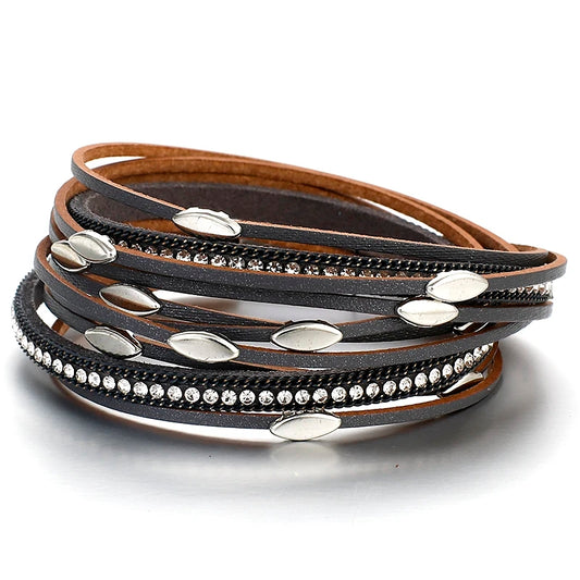 Classic Leather Bling Wrap Bracelet