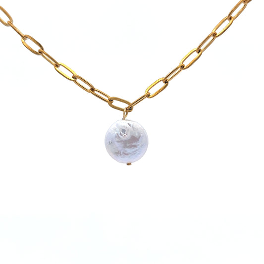 Freshwater Coin Pearl Drop Necklace