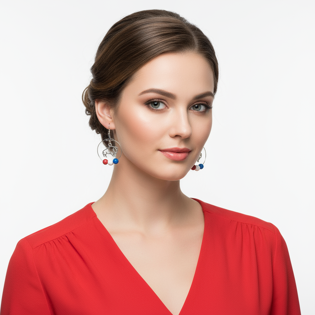 3 Gemstone Bead Hoop RWB Buffalo Earrings