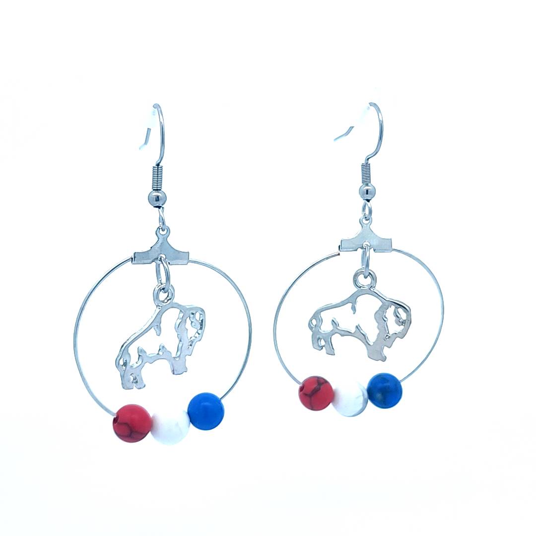 3 Gemstone Bead Hoop RWB Buffalo Earrings