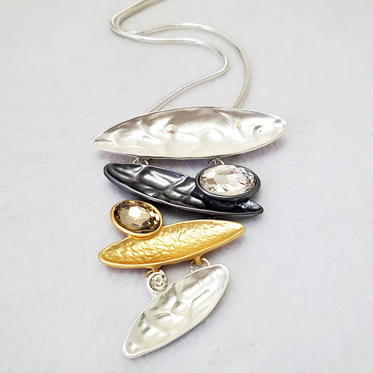 Matte 3 Tone Rhinestone Rhodium Necklace - The Pearl & Stone Jewelry