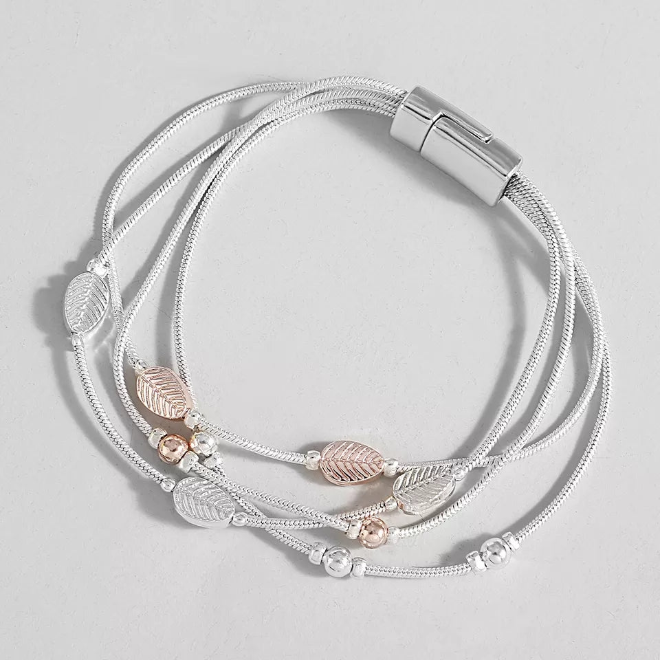 Simple Multi Layered Silver leaf Bracelet