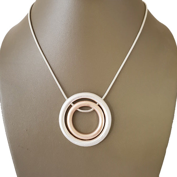 Ring in Ring Two Tone Rhodium Necklace - The Pearl & Stone Jewelry