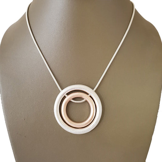 Ring in Ring Two Tone Rhodium Necklace - The Pearl & Stone Jewelry