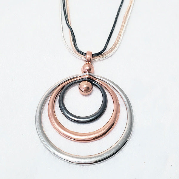 Gyro Spin 3 Tone Pendant Necklace - The Pearl & Stone Jewelry