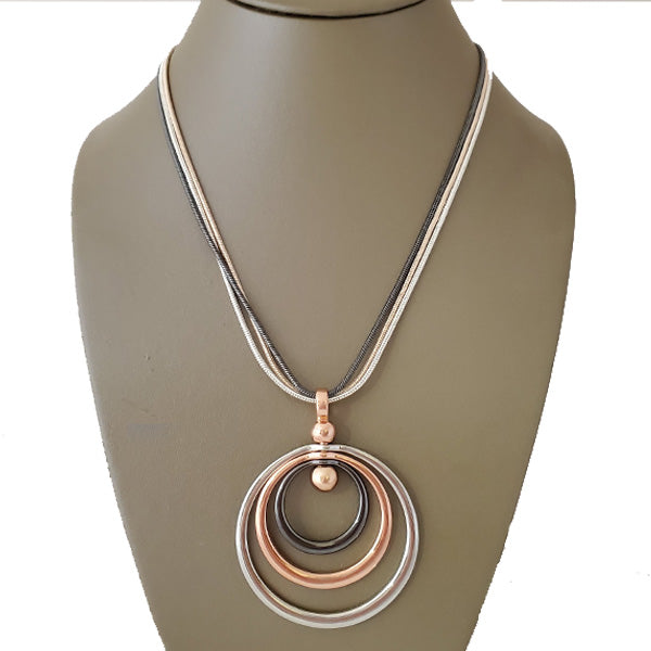 Gyro Spin 3 Tone Pendant Necklace - The Pearl & Stone Jewelry