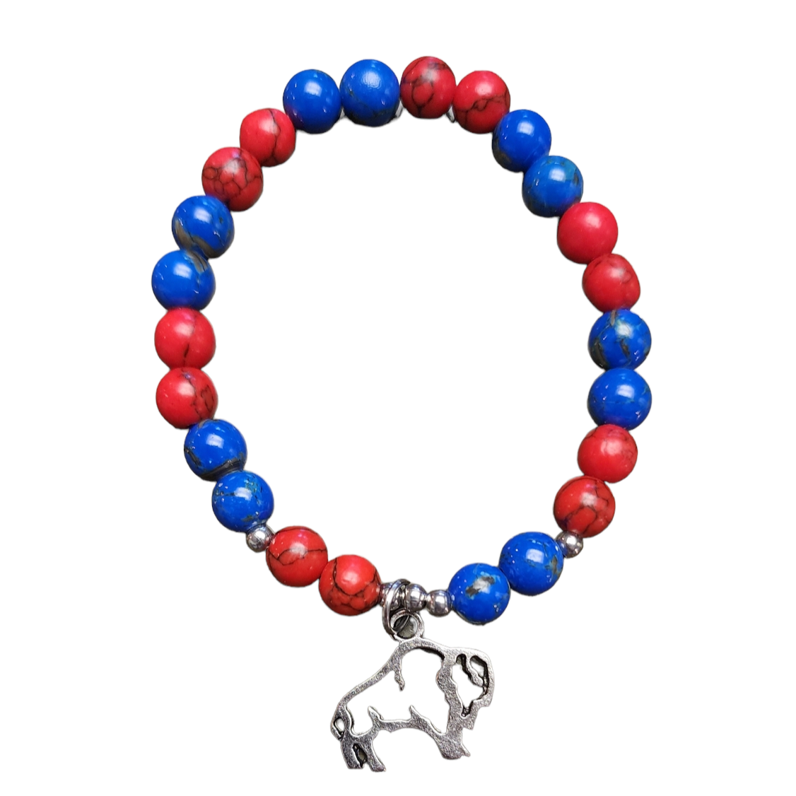 6mm Red & Blue Buffalo Charm Bracelet