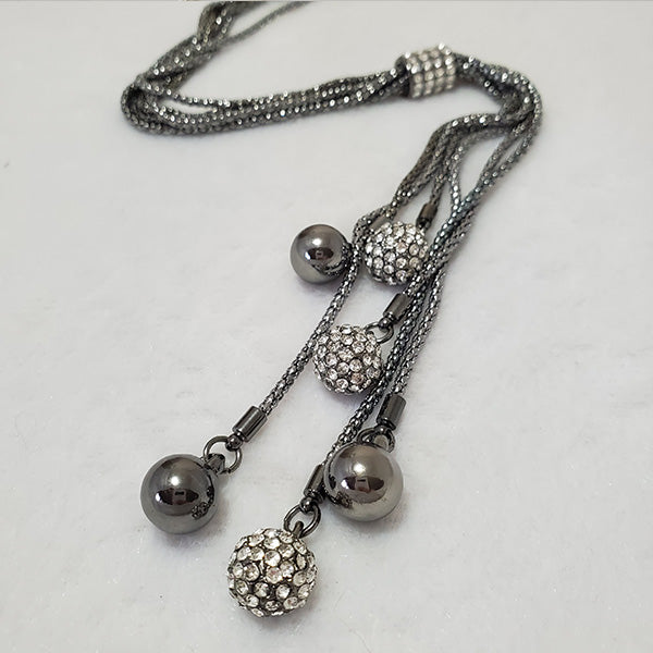 Long Chrome Disco Balls Rhodium Necklace - The Pearl & Stone Jewelry