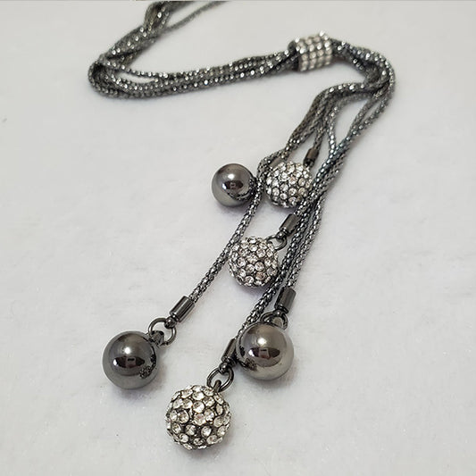 Long Chrome Disco Balls Rhodium Necklace - The Pearl & Stone Jewelry