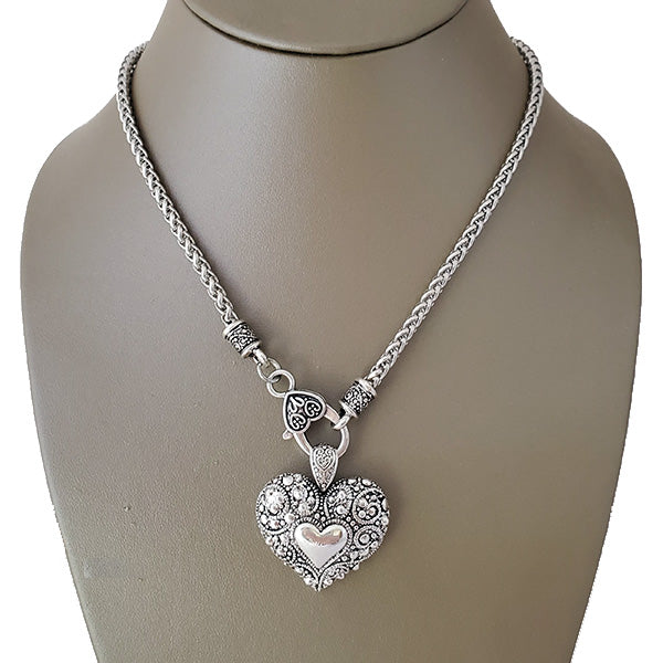 Heart & Lock Clasp Rhodium Necklace - The Pearl & Stone Jewelry