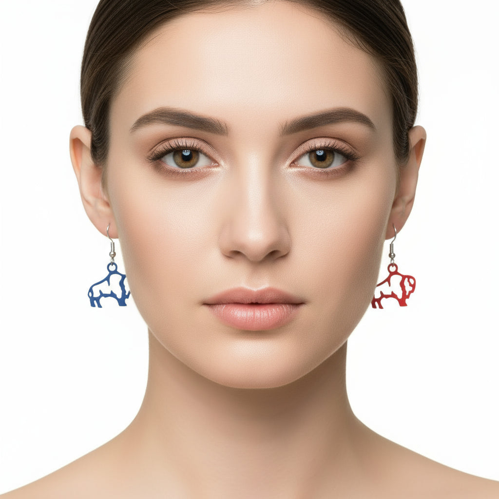 Red & Blue Colored Buffalo Fan Earrings