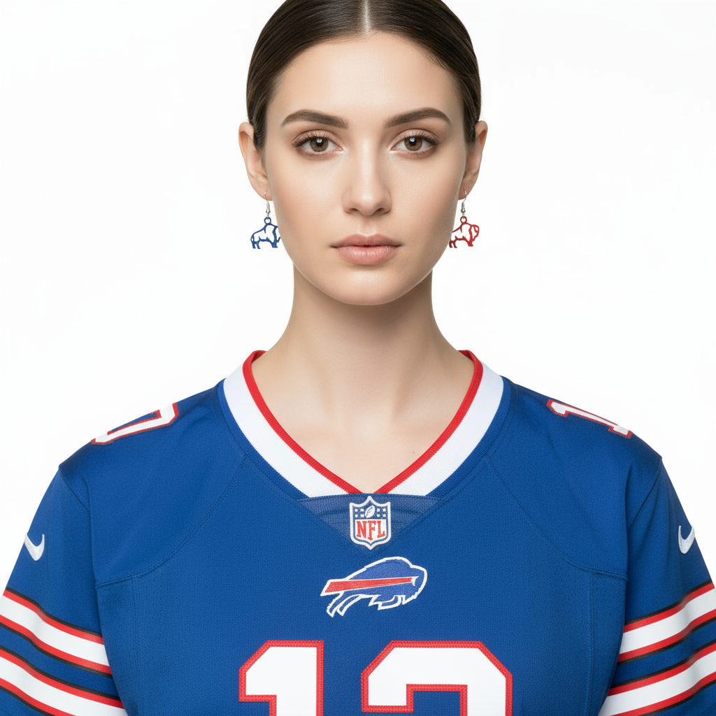 Red & Blue Colored Buffalo Fan Earrings