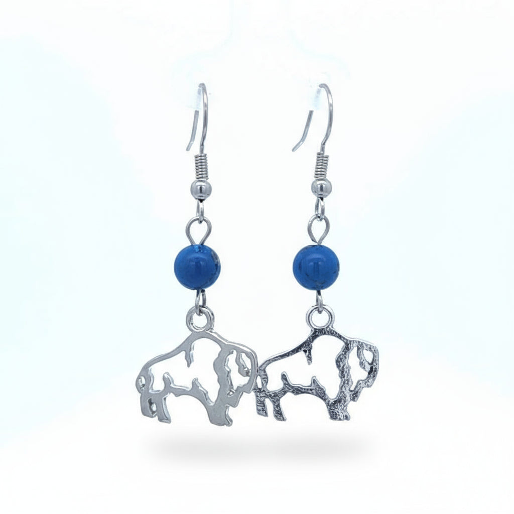 1 Gemstone Silver Buffalo Earrings