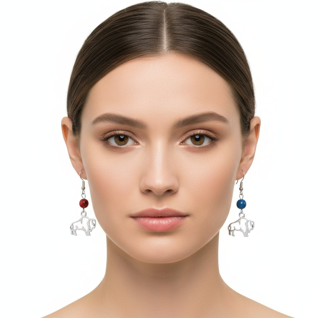 1 Gemstone Silver Buffalo Earrings