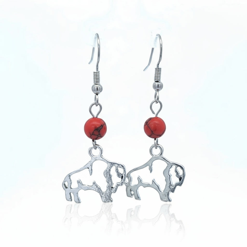 1 Gemstone Silver Buffalo Earrings