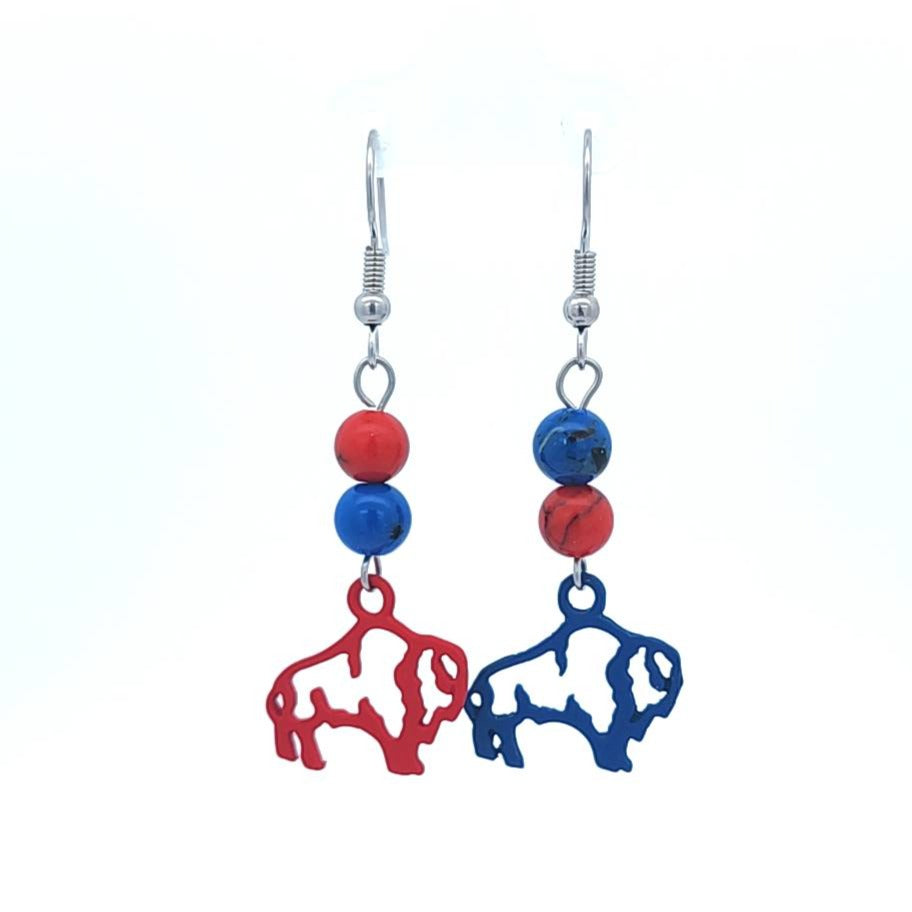 2 Gemstone Red/Blue Buffalo Earrings