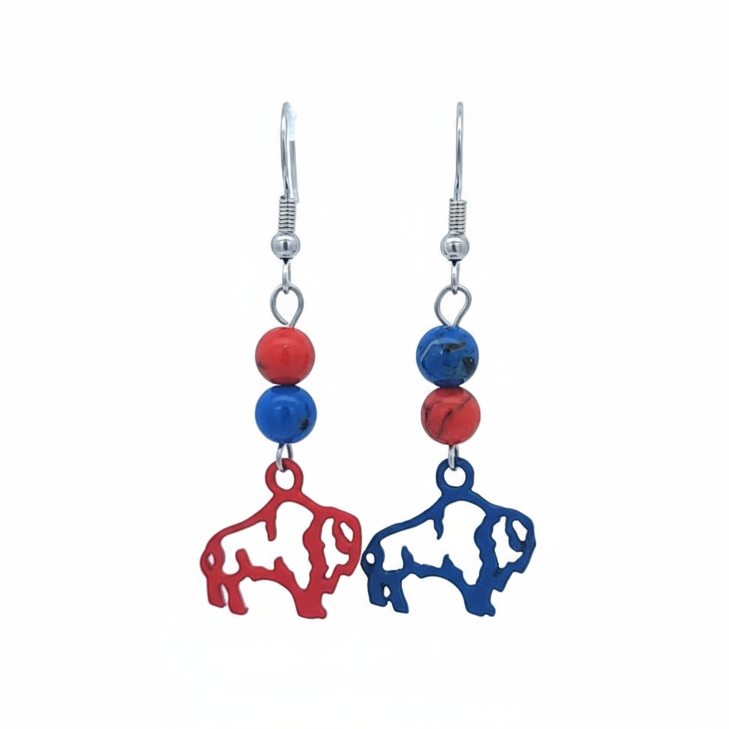2 Gemstone Red/Blue Buffalo Earrings