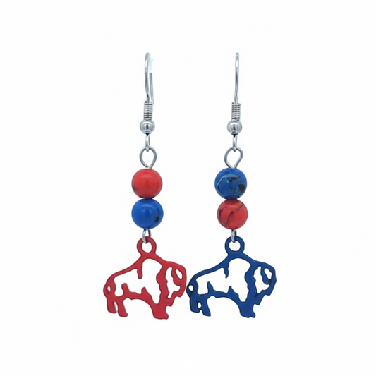 2 Gemstone Red/Blue Buffalo Earrings