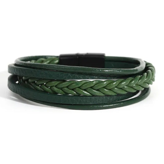 Mens Leather Magnetic Clasp Bracelet