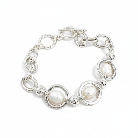 Freshwater Pearl Rhodium Plated Bracelet