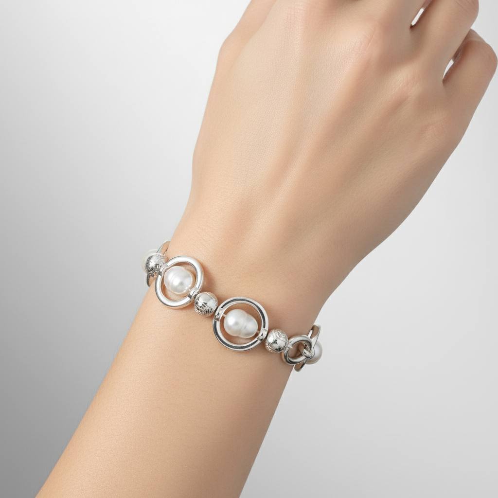 Freshwater Pearl Rhodium Plated Bracelet