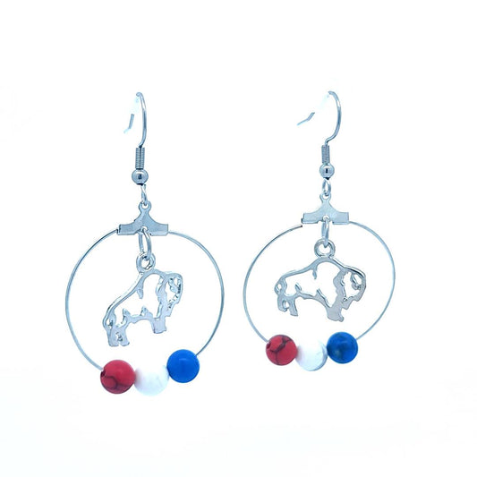 3 Gemstone Bead Hoop RWB Buffalo Earrings