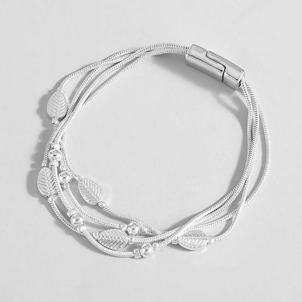 Simple Multi Layered Silver leaf Bracelet