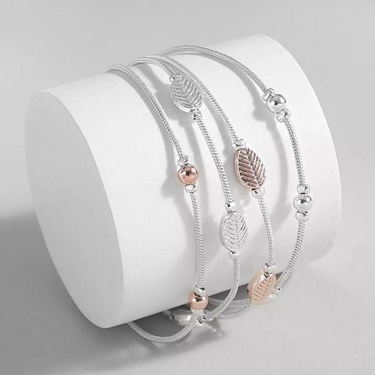 Simple Multi Layered Silver leaf Bracelet