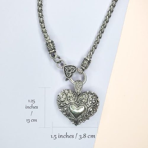 Dora's Heart & Lock Clasp Rhodium Necklace