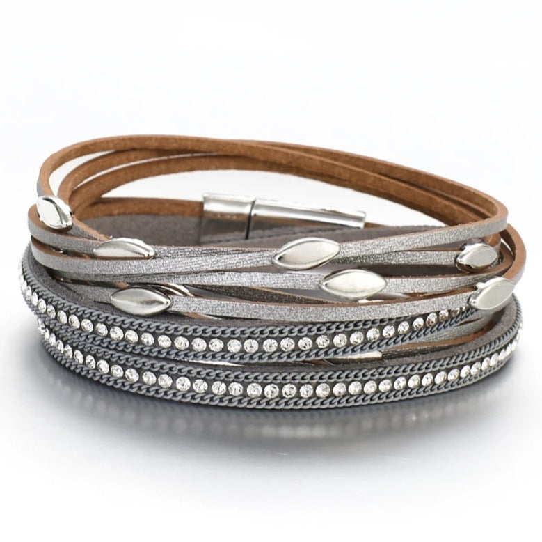 Classic Leather Bling Wrap Bracelet - The Pearl & Stone Jewelry 