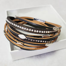 Classic Leather Bling Wrap Bracelet - The Pearl & Stone Jewelry 