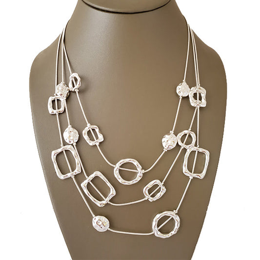 Silver Tone Triple layer Rhodium Necklace - The Pearl & Stone Jewelry