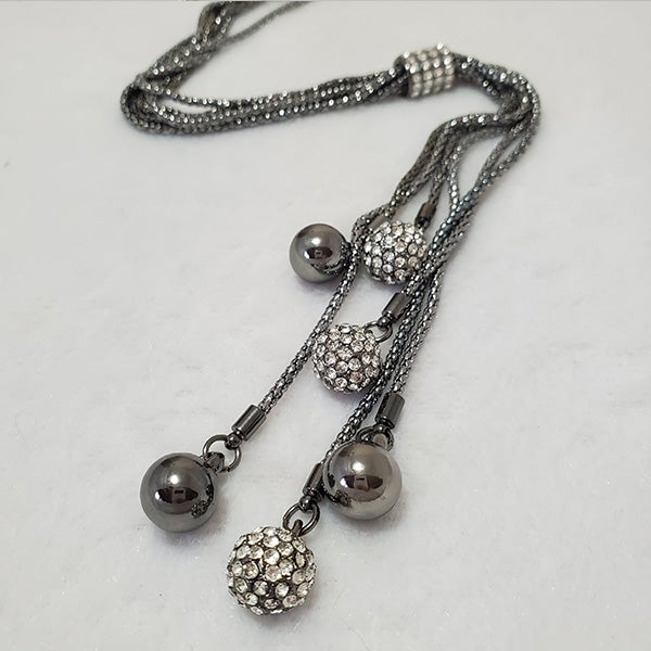 Long Chrome Disco Balls Rhodium Necklace - The Pearl & Stone Jewelry 