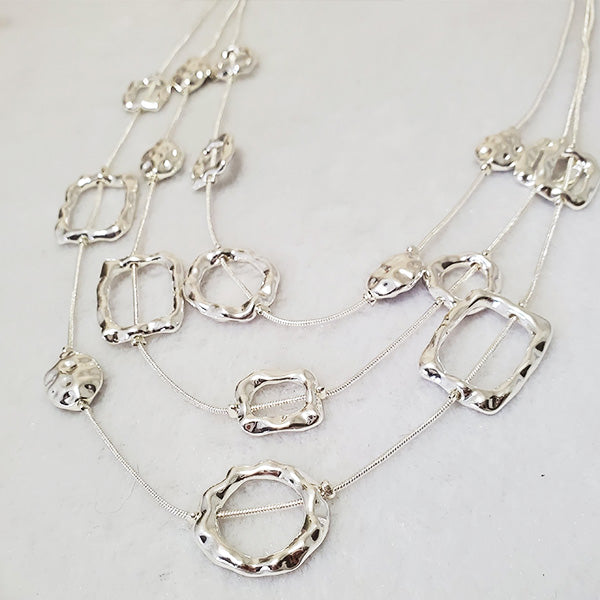 Silver Tone Triple layer Rhodium Necklace - The Pearl & Stone Jewelry 